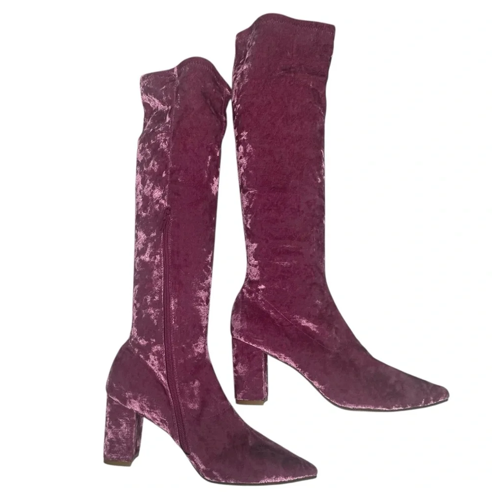 NEW Anthropologie x Silent D Komass Pink Crushed Velvet Boots 38 - Picture 4 of 11